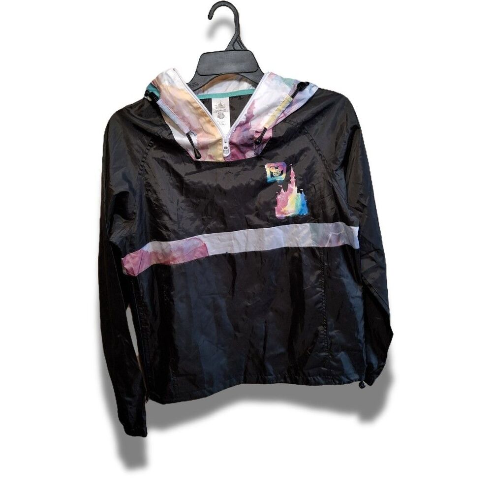 Disney Watercolor Windbreaker Long Sleeve Jacket | Black & Patterned | Small